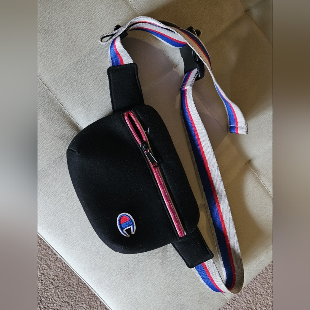 Champion Black Belt Bag with Red and Blue Accents